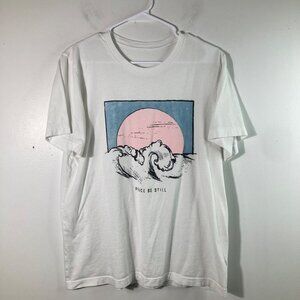 Womens Peace Be Still Waves Tee‎ Shirt White Blue Pink L